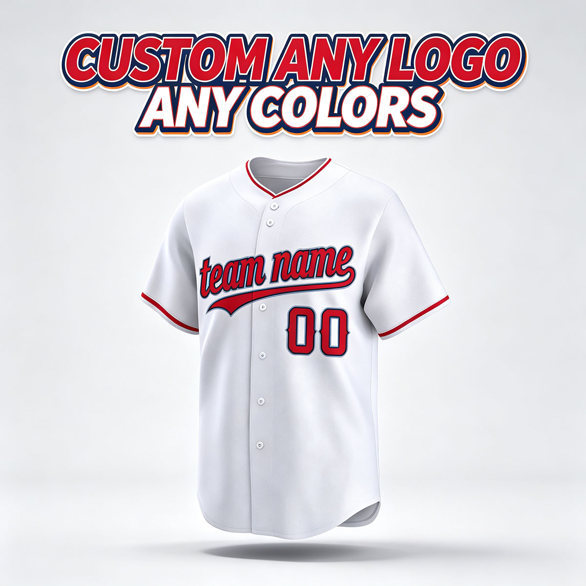 Custom Printed Anaheim Halo Style Baseball Jersey White Red Trim Button Down Shirt for Men and Women