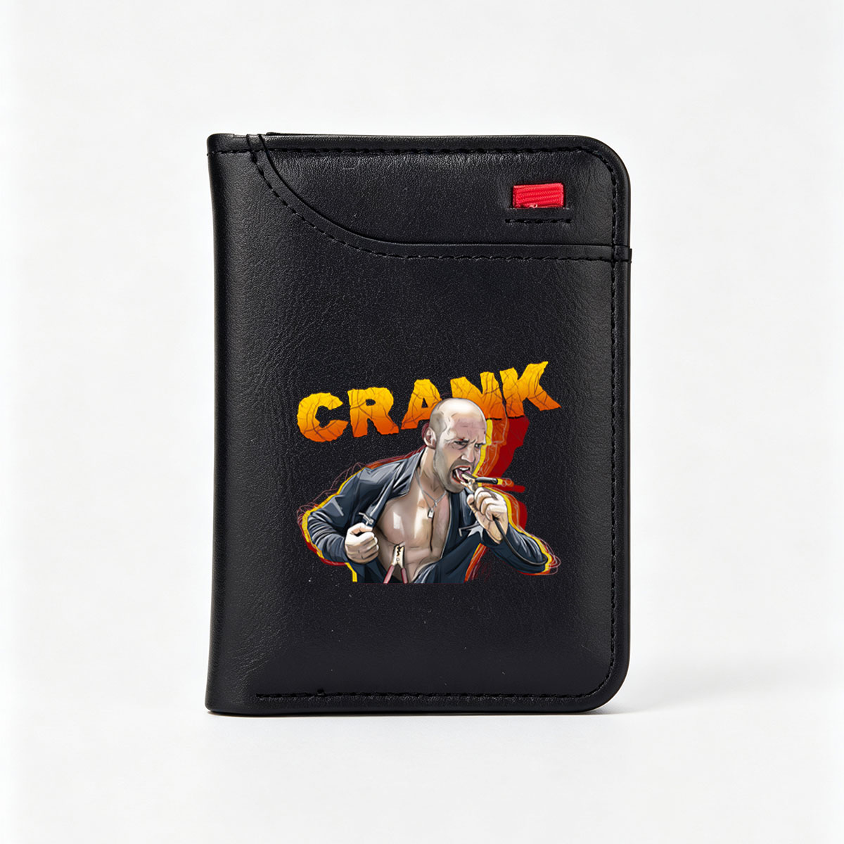 Crank: Jason Statham as Chev Chelios, Action Hero with Electric Wire in Mouth - Vertical Style Wallet