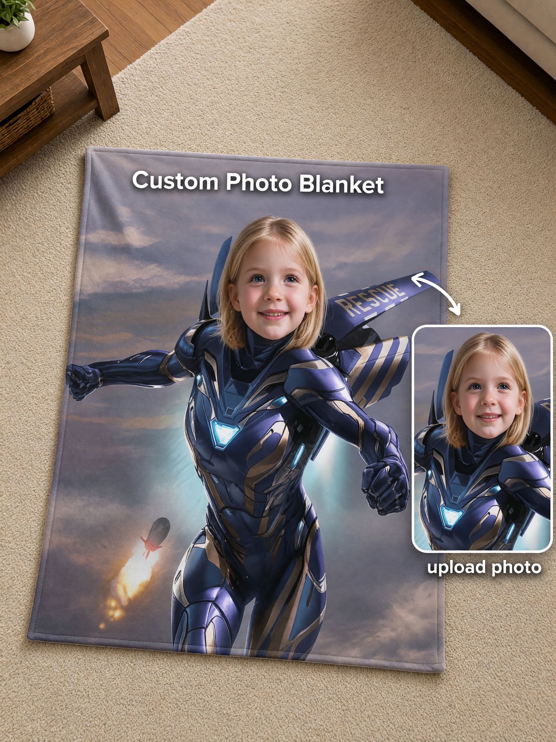 Custom Photo Face Blanket Personalized Superhero Flannel Throw Ultra Soft Skin-Friendly Fleece Cozy Birthday Gift
