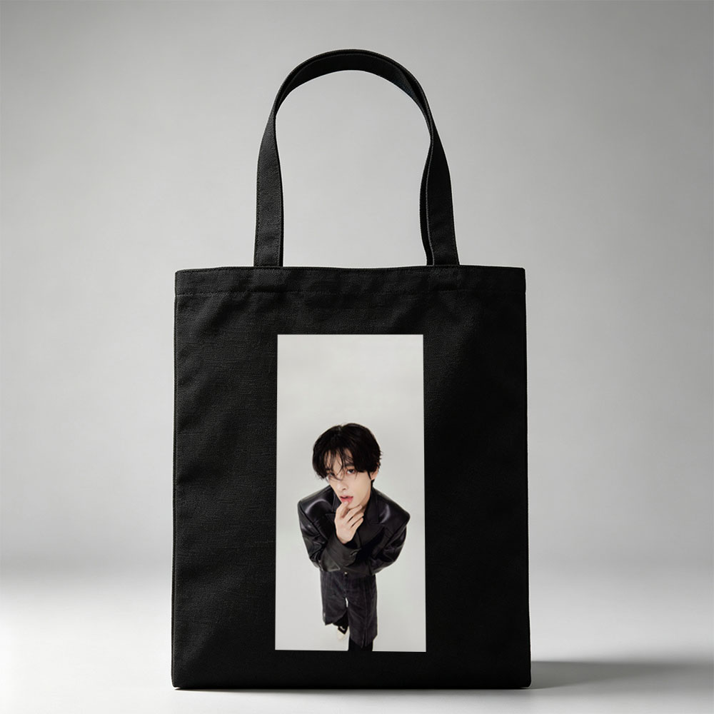 Sehun in a Stylish Black Leather Jacket Pose Against a Minimalist Background - Canvas tote bags