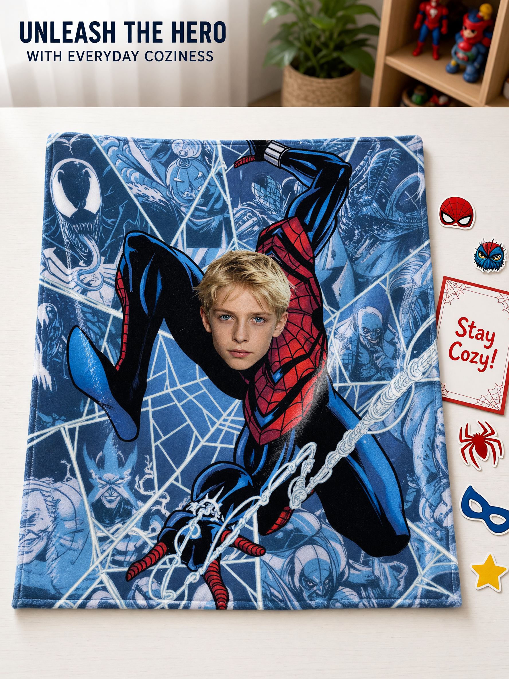 Personalized Superhero Custom Photo Blanket Ultra Soft Flannel Throw Cover for Kids and Comic Fans Ideal Cozy Gift