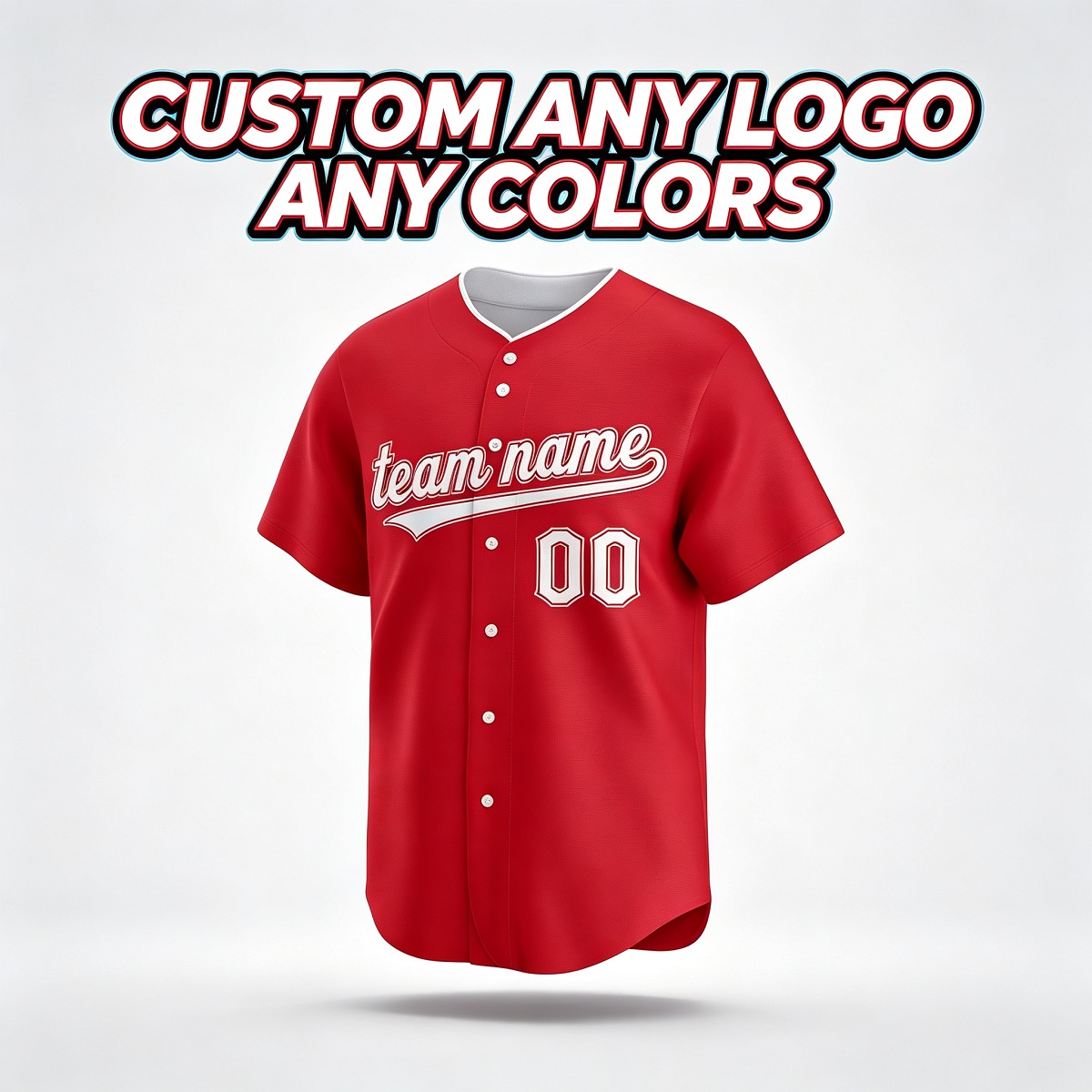 Custom Printed Cleveland Block Letter Style Baseball Jersey Red Navy White Trim Button Down Shirt for Men and Women