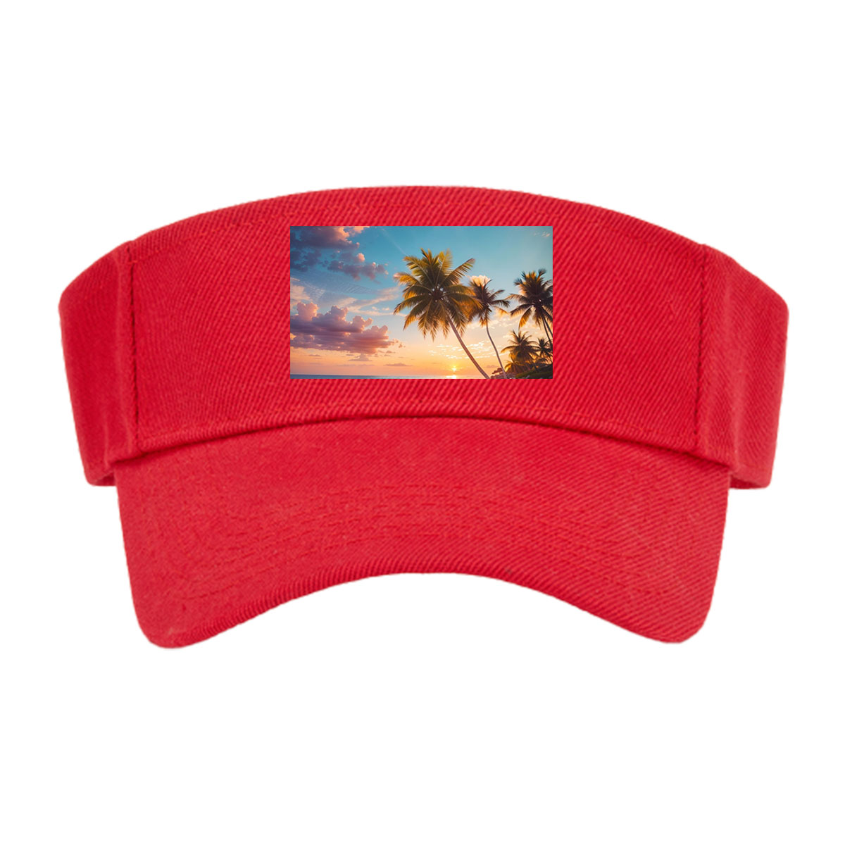 Tropical sunset with palm trees and waves on a sandy beach -  Visor cap