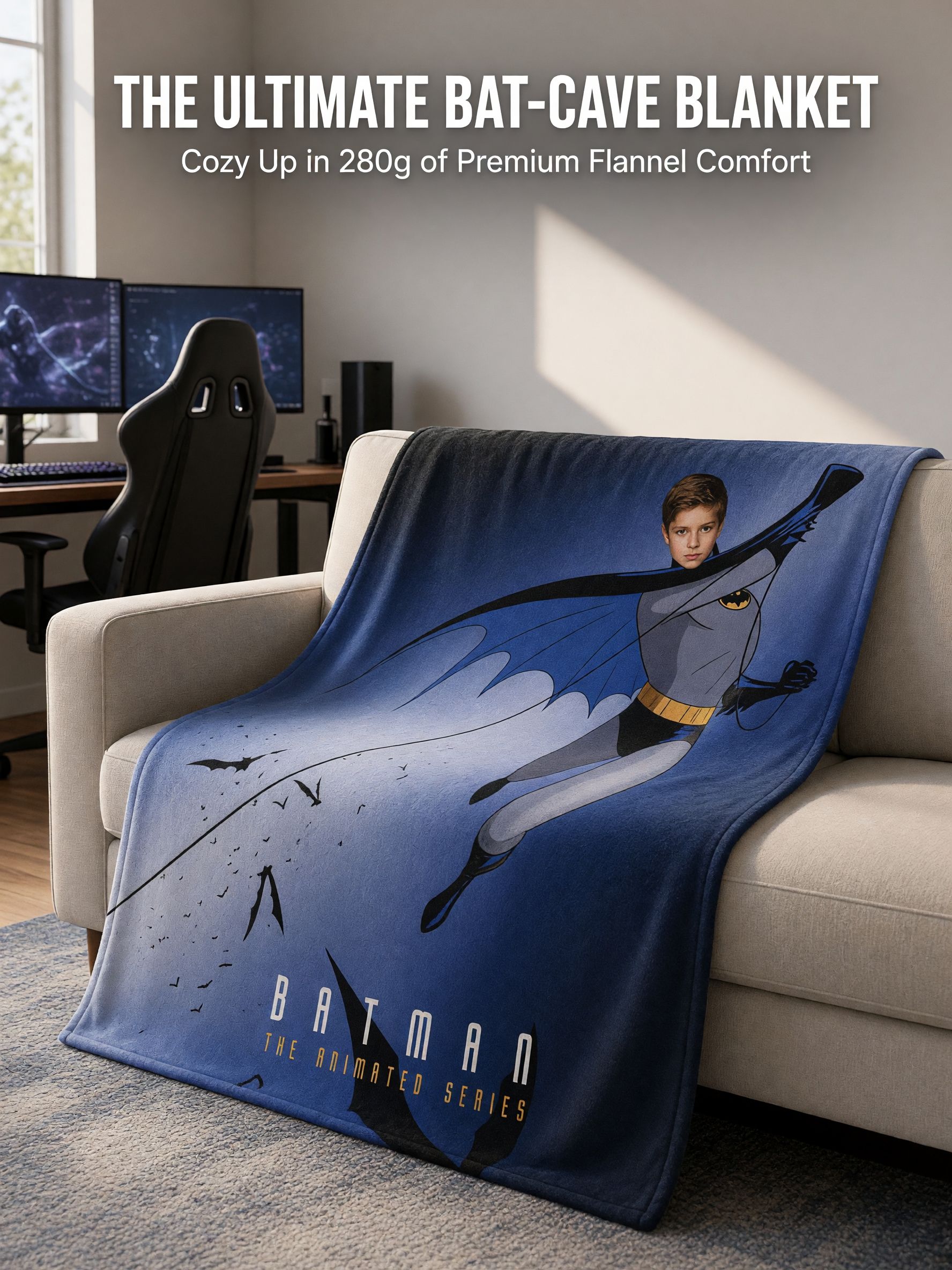 Custom Face Superhero Blanket, Ultra Soft Flannel Fleece Throw, Ideal Personalized Gift for Kids and Adults