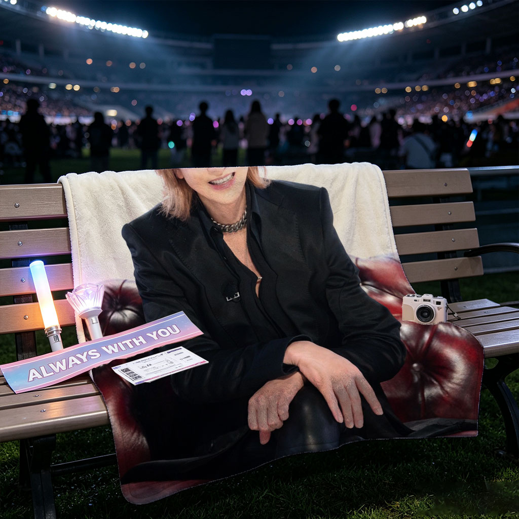 Yoshiki from X Japan Sitting on a Red Leather Couch Wearing Sunglasses and a Black Suit - Blankets