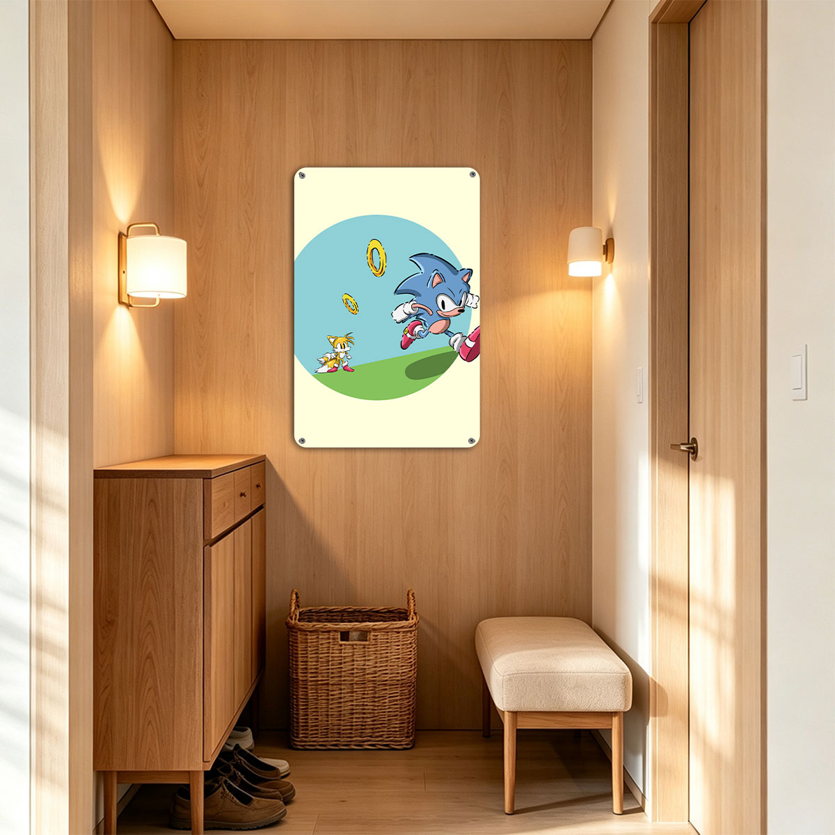Sonic the Hedgehog and Tails Running with Golden Rings - painting