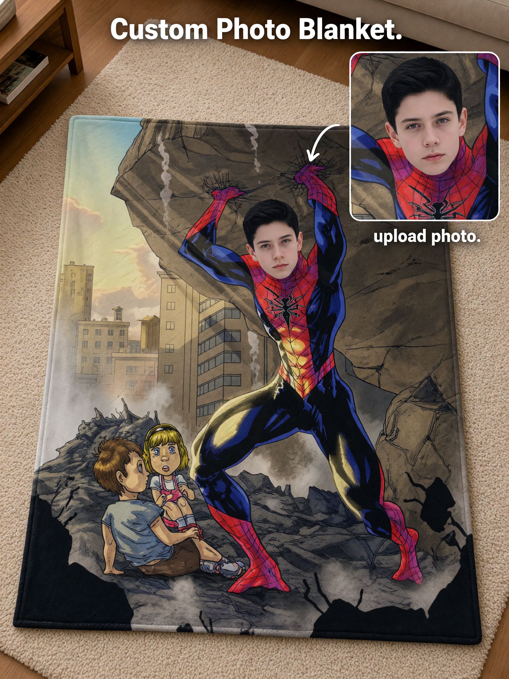 Personalized Custom Face Superhero Flannel Blanket Ultra Soft Fleece Throw for Kids and Adults Ideal Cozy Gift