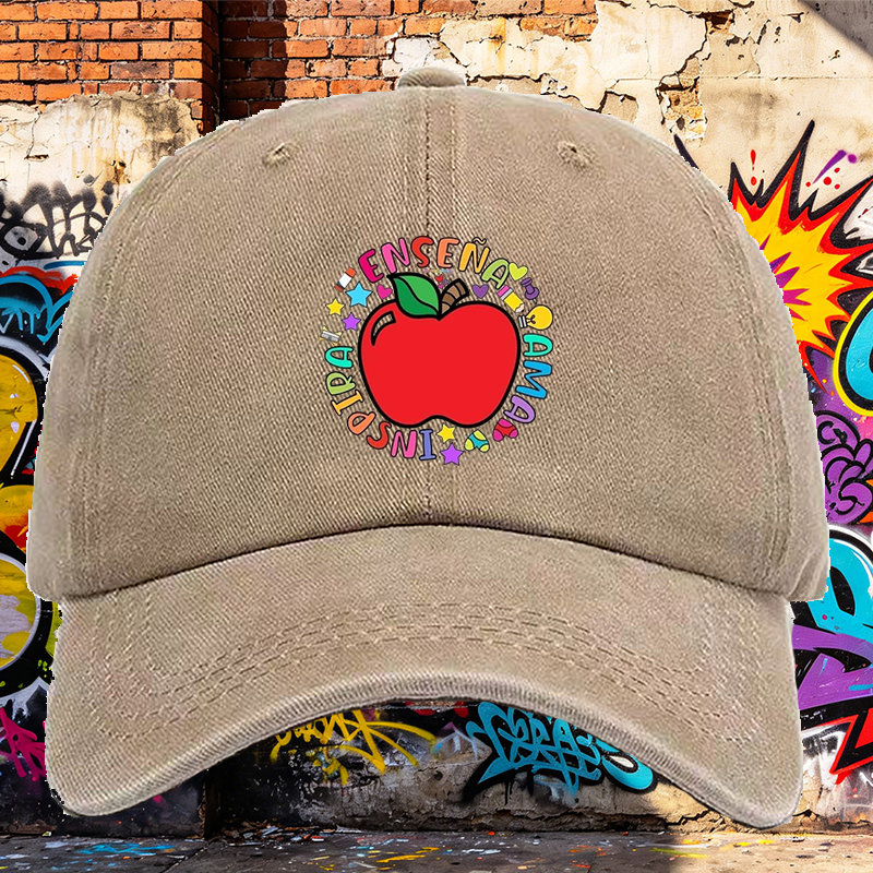 Men's Printed Washed Cap with Colorful Apple & 