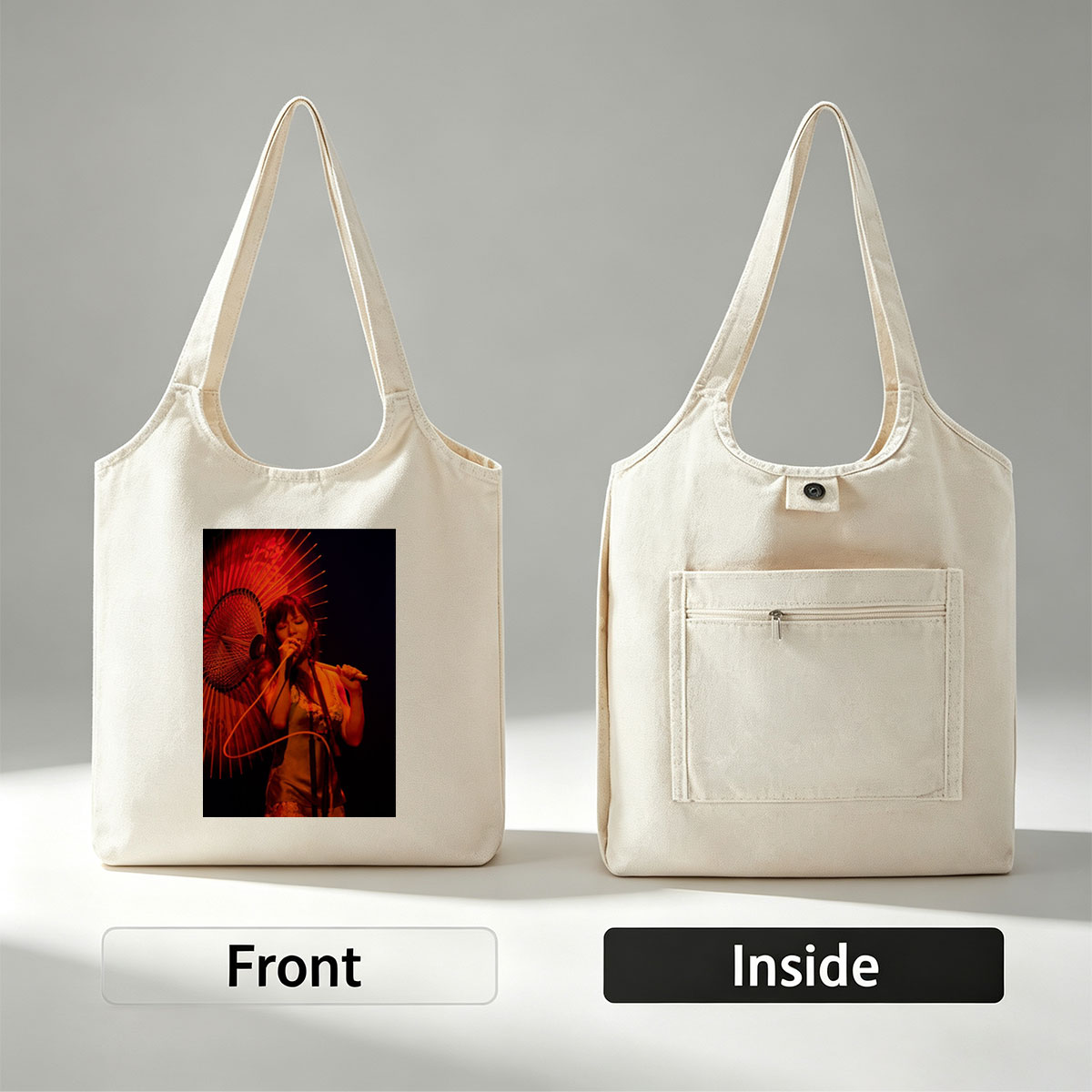 Misia Performing on Stage with a Traditional Umbrella and Microphone - Canvas shoulder bags/