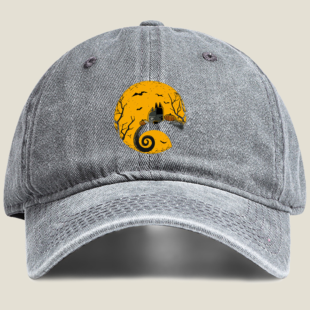 Pusheen the Cat Halloween Moon - Washed Denim - Baseball Cap