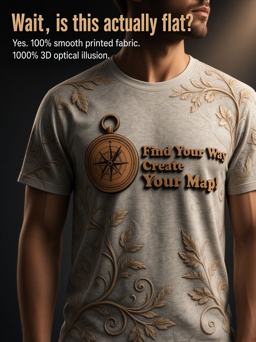 Vintage Carved Compass 3D Optical Illusion Graphic Tee Breathable Athletic Mesh T-Shirt Casual Sports Wear