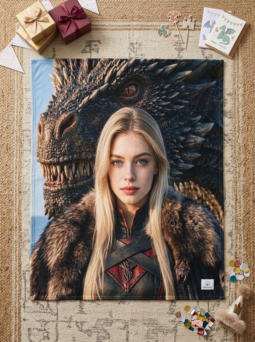 Custom Face Photo Blanket Personalized Fantasy Dragon Portrait Flannel Fleece Throw Cozy Bed Couch Cover Ideal Gift