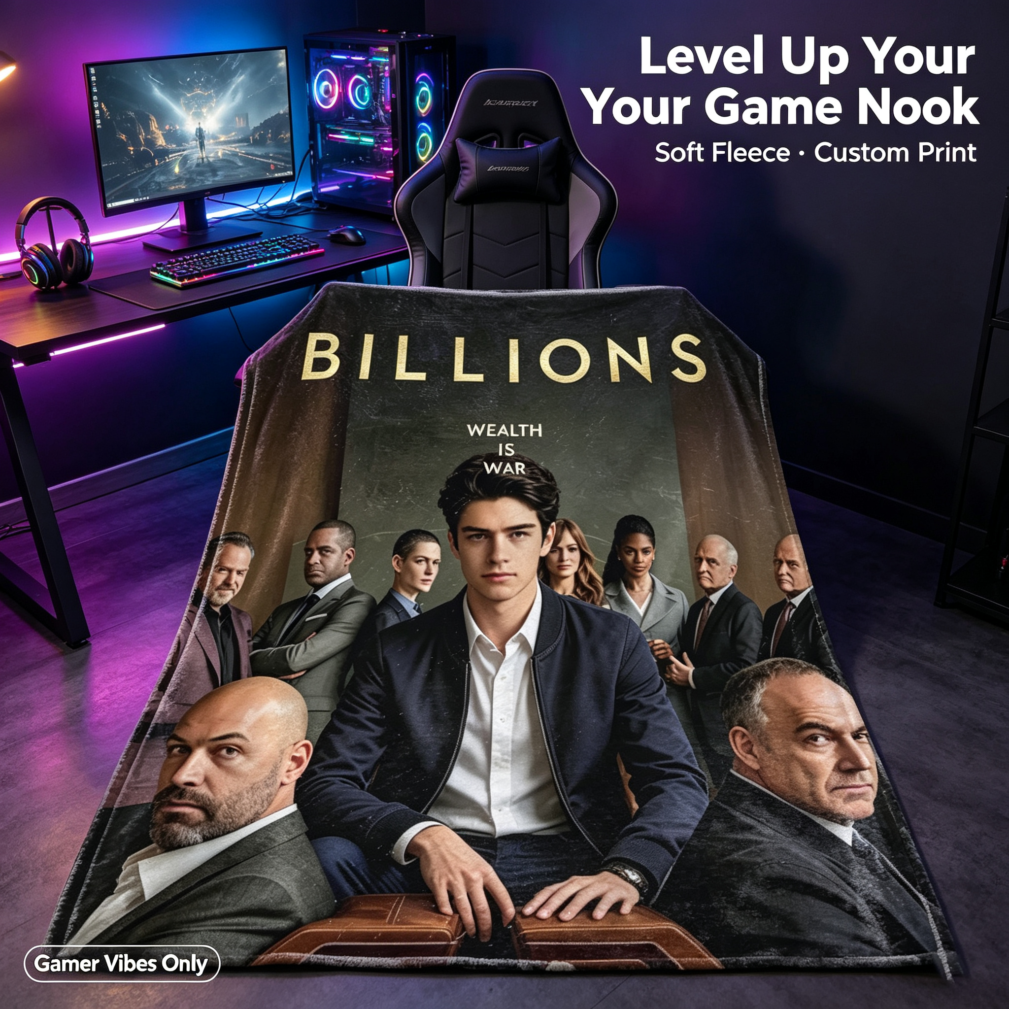 Custom Face Blanket - Billions TV Show Flannel Blanket for Fans, Perfect Gift for Watching Drama Series at Home or as a Cozy Throw for Bed and Couch