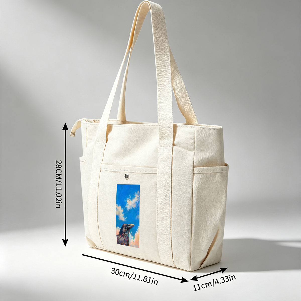 Crow Against Vibrant Sky Painting - Multi-pocket bags