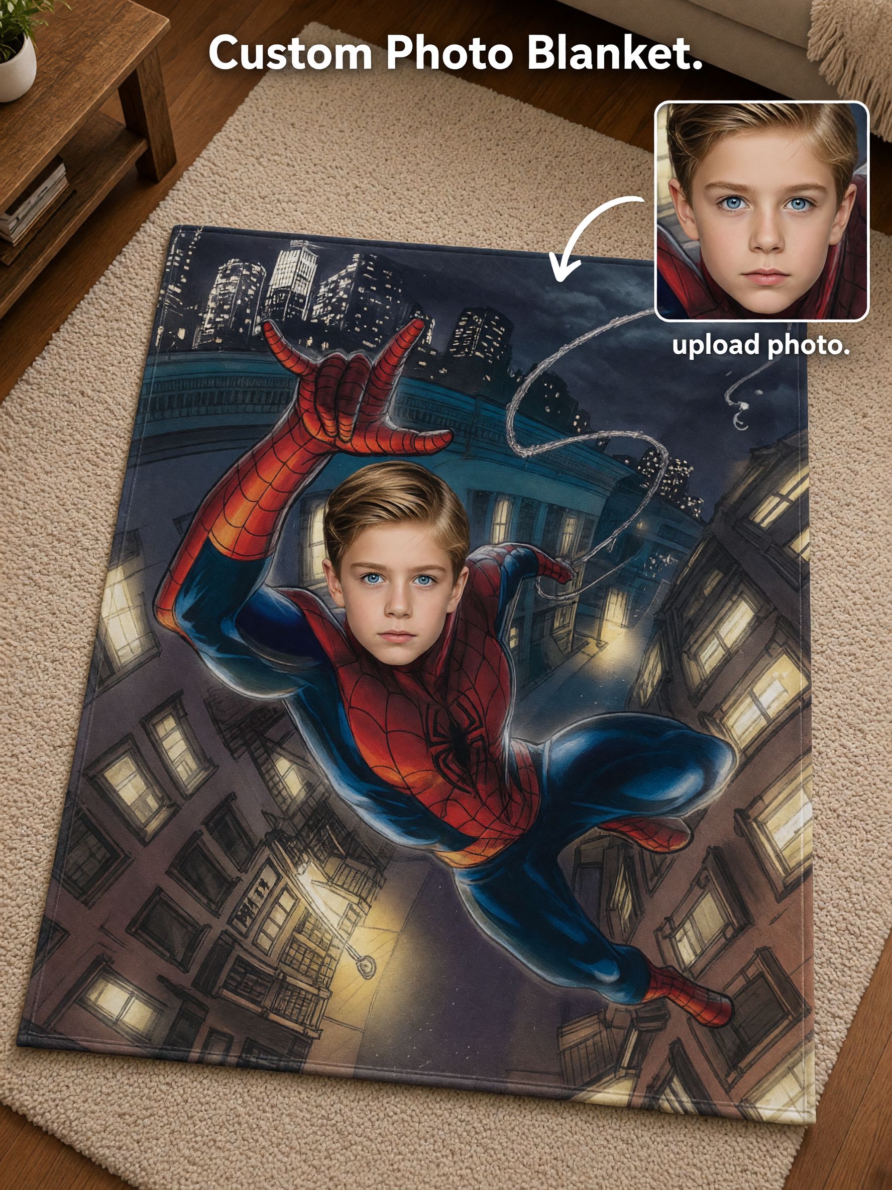Custom Superhero Face Flannel Blanket, Personalized Photo Soft Plush Throw, Ideal Cozy Gift for Kids and Superhero Fans