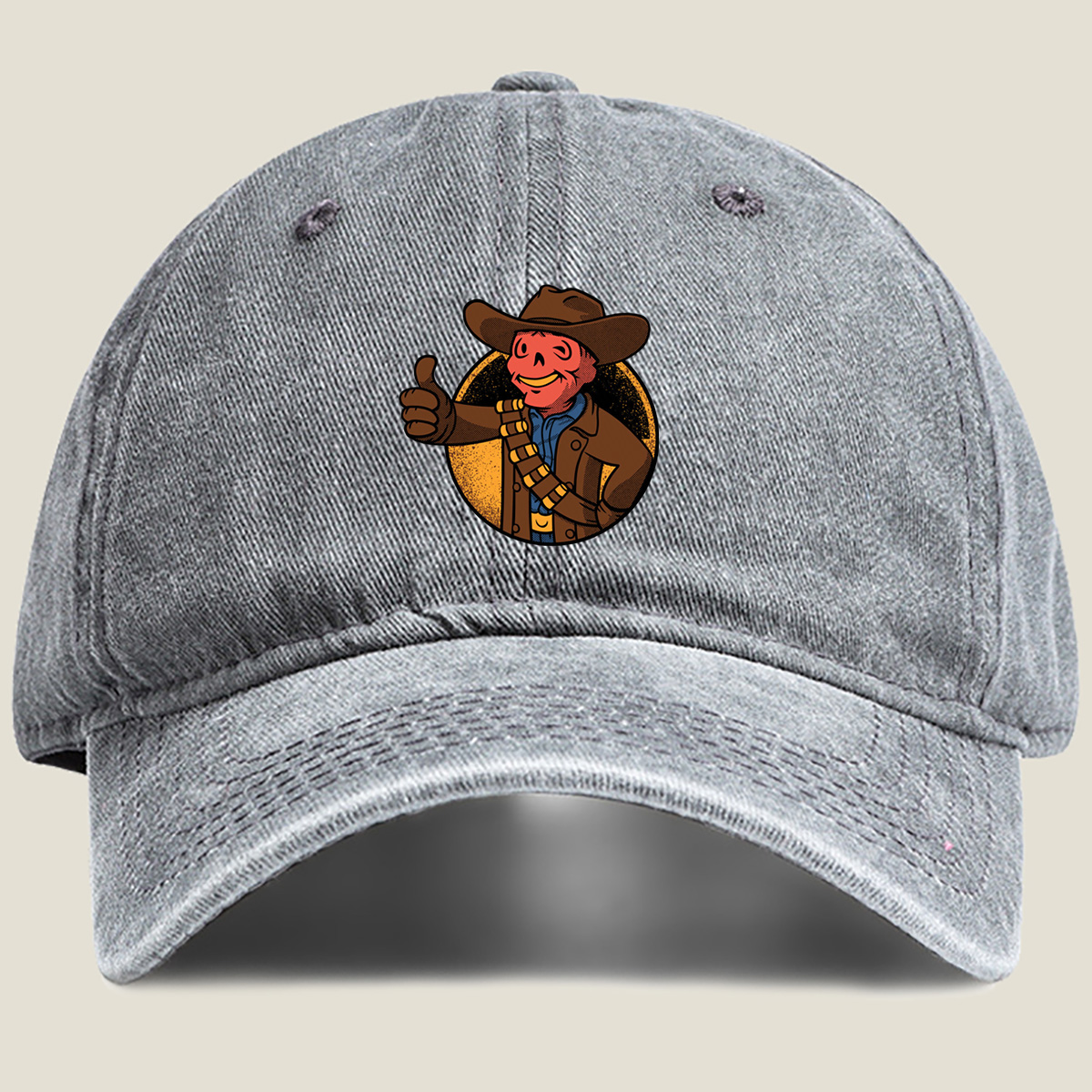 Cowboy Skeleton Thumbs Up - Washed Denim - Baseball Cap