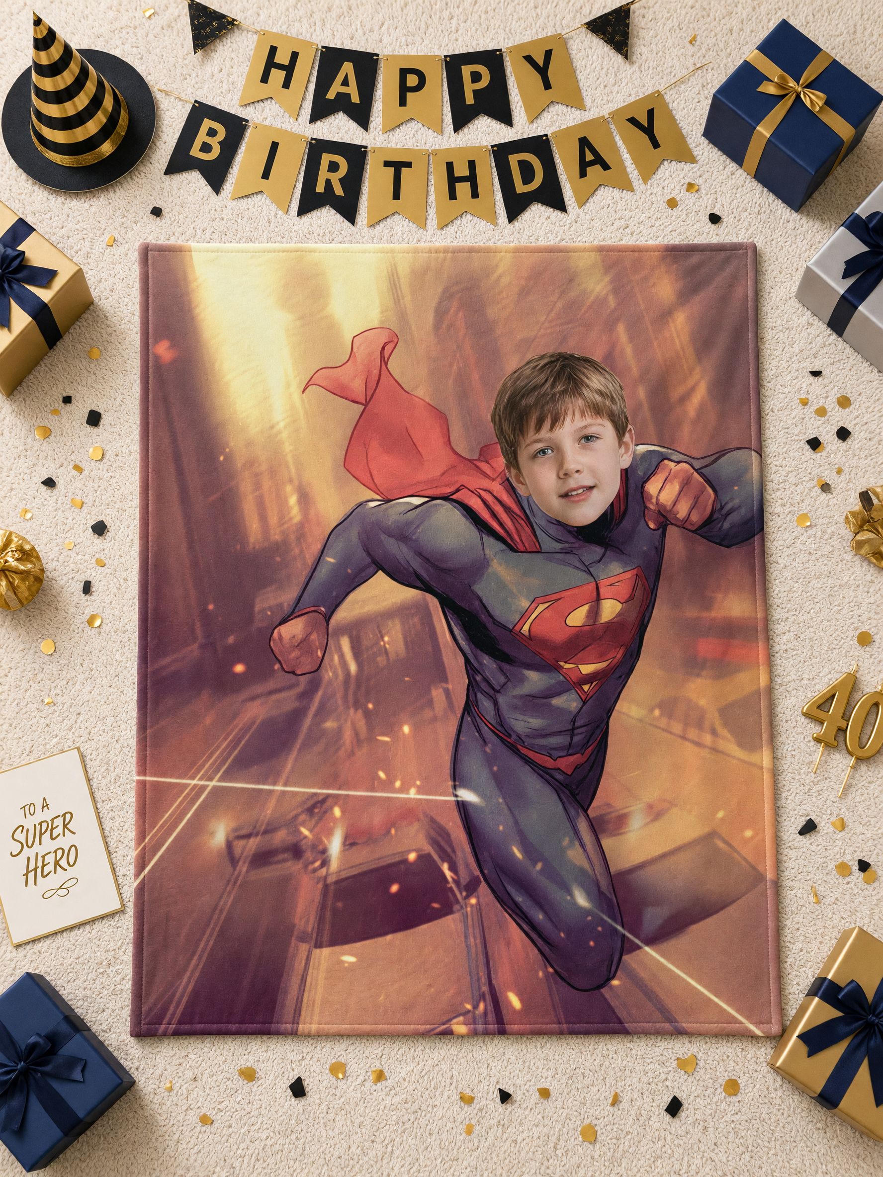 Personalized Superhero Face Photo Blanket Ultra Soft Flannel Throw Fleece Bedding Ideal Custom Birthday Gift for Kids