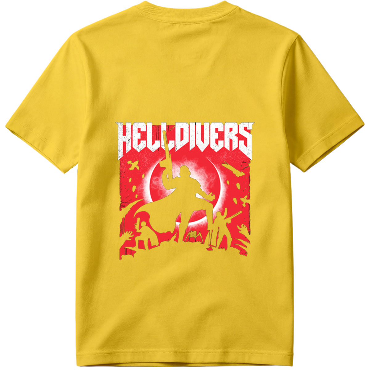 Helldivers: Silhouetted Warriors Against a Crimson Sky - Tee