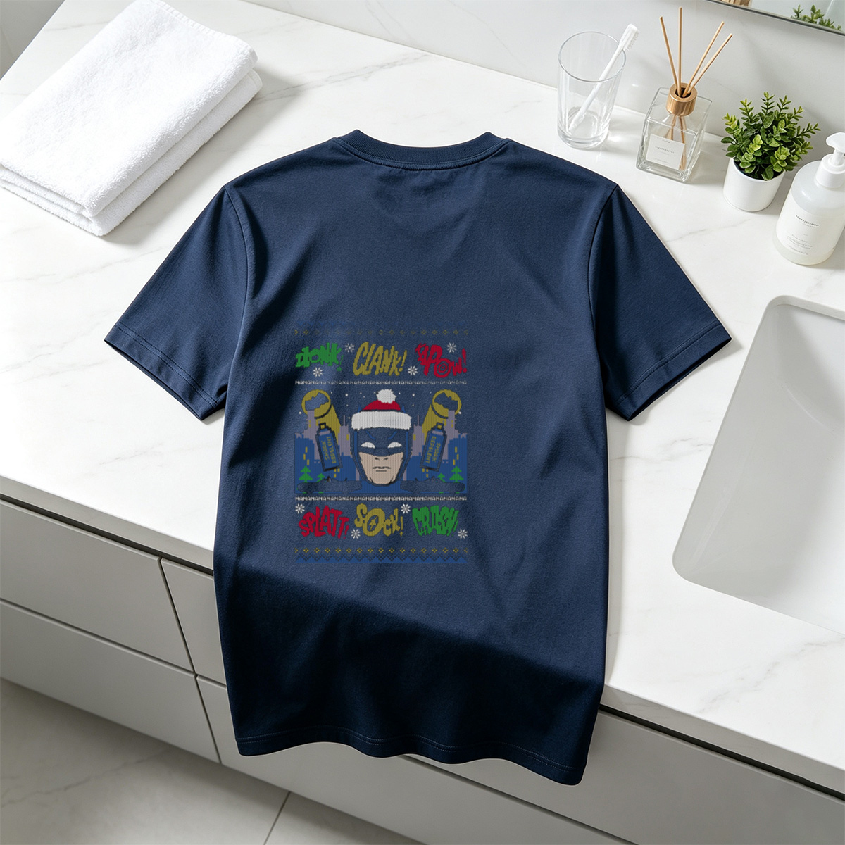 Batman Christmas Sweater with Comic Sound Effects - Tee