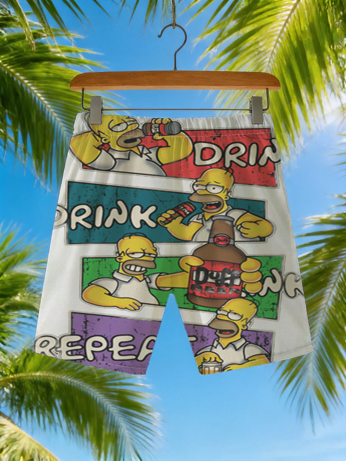 Homer Simpson Drinks Duff Beer: Drink, Drink, Repeat -  Beach shorts