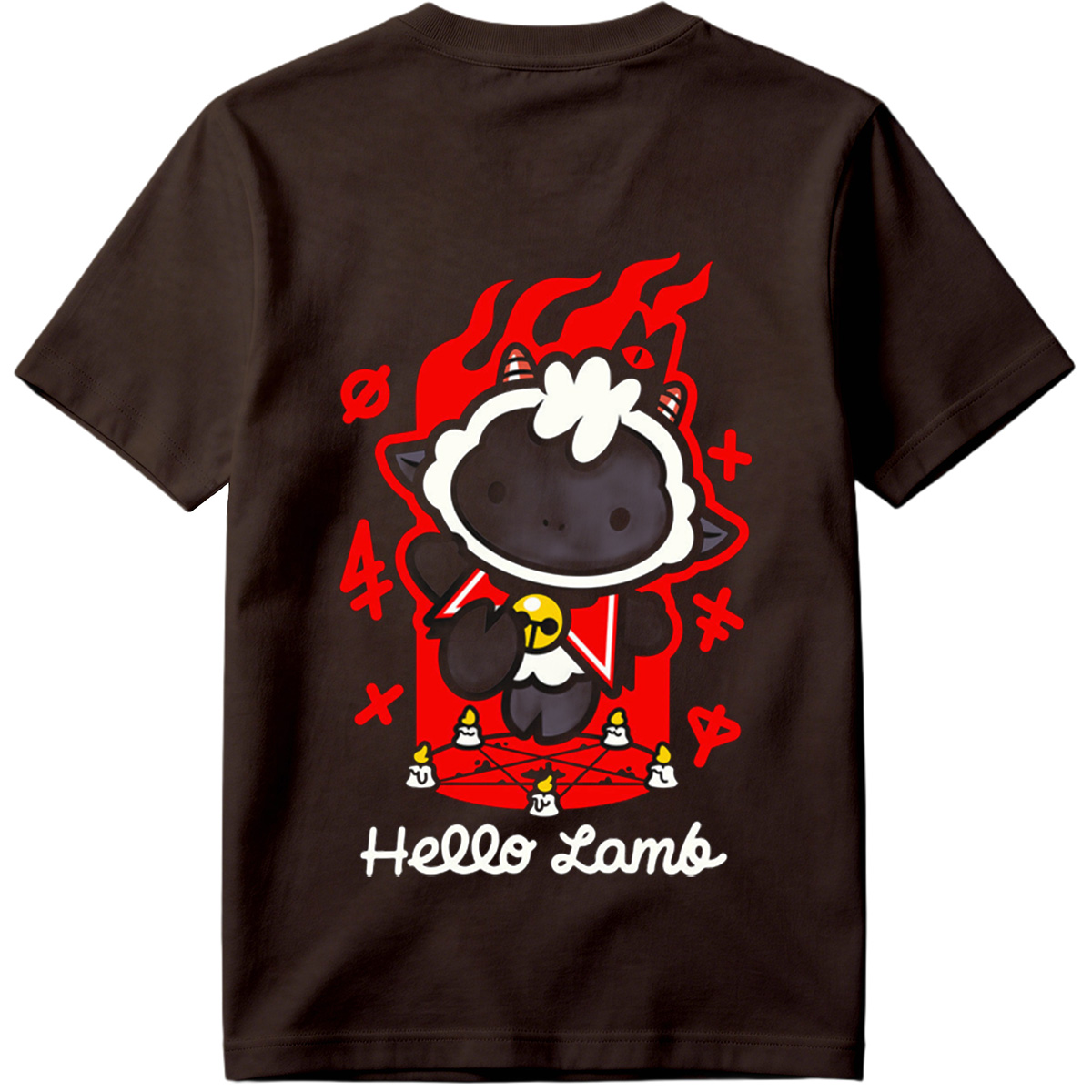 Hello Lamb: Dark Sheep with Flames and Ritual Symbols - Tee