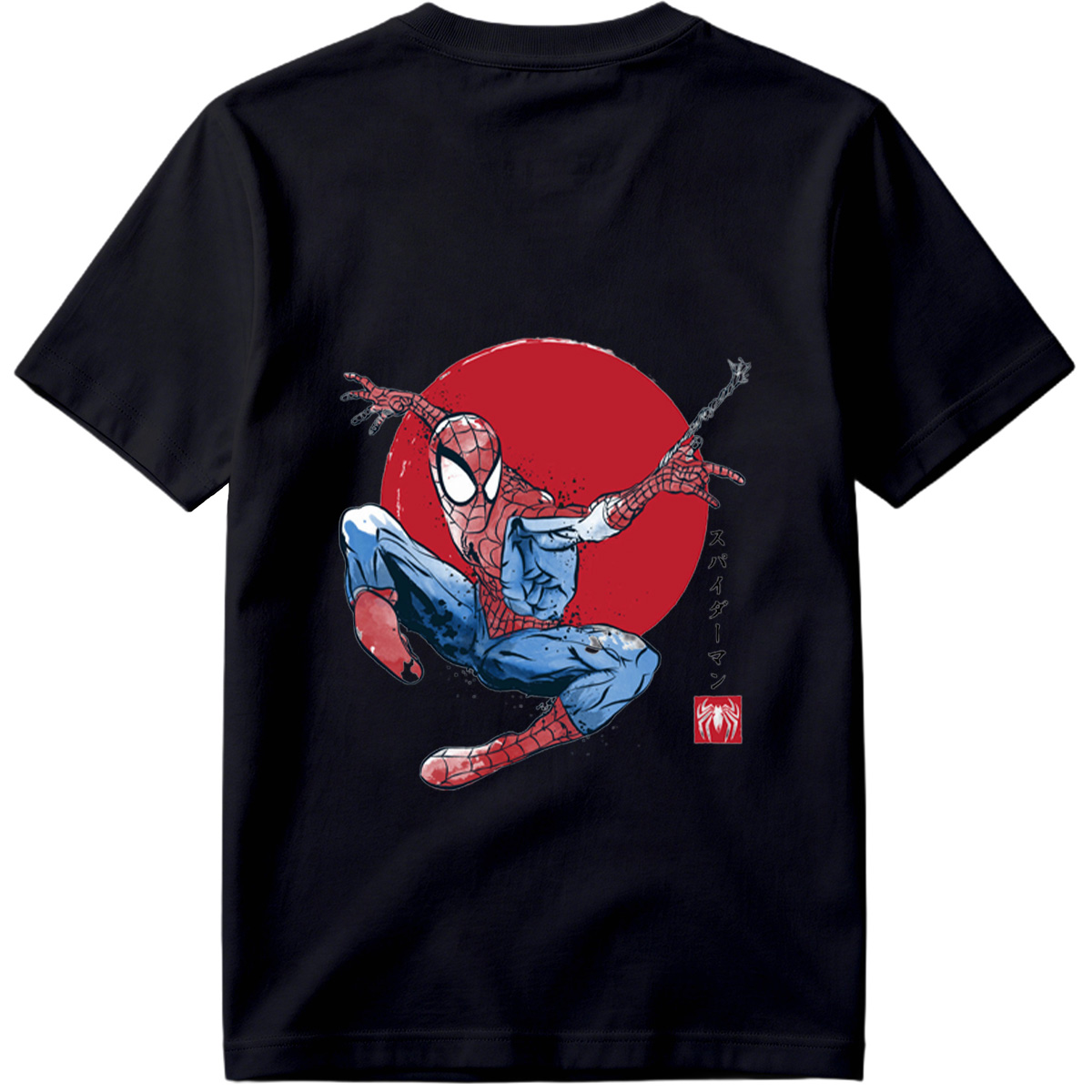 Spider-Man in Action Against Red Sun Background - Tee