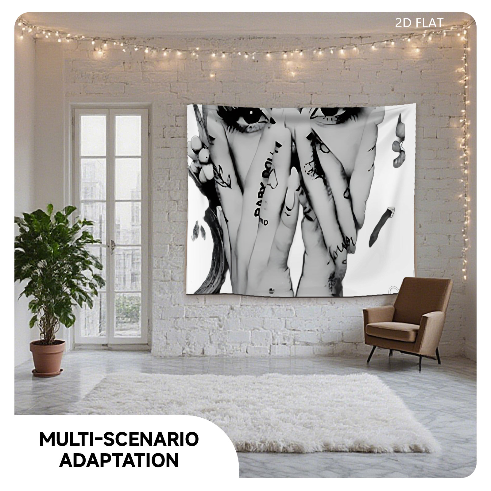 Lady Gaga: Dramatic Monochrome Portrait with Tattooed Hands and Signature - Tapestry