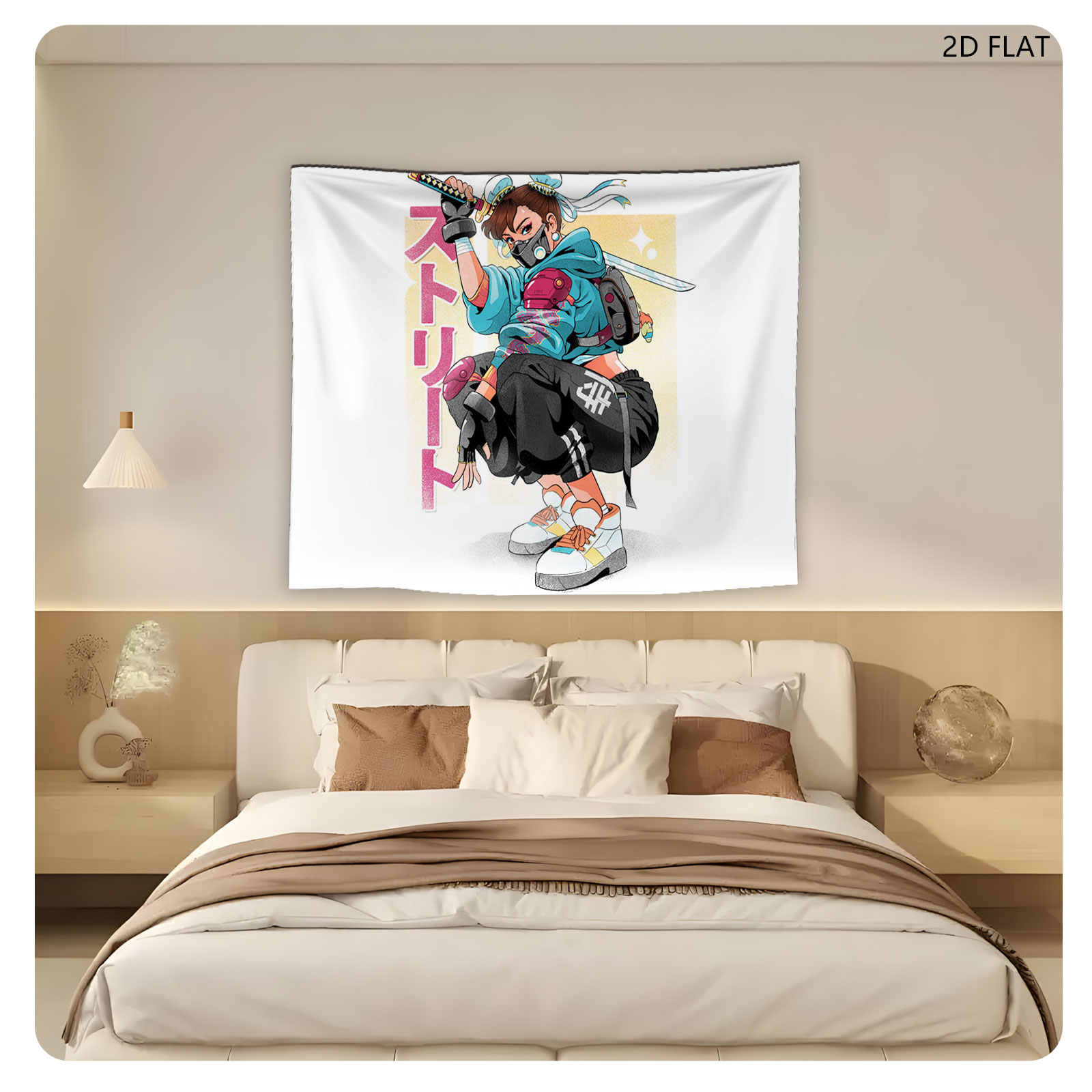 Street Fighter Character with Sword and Mask - Tapestry