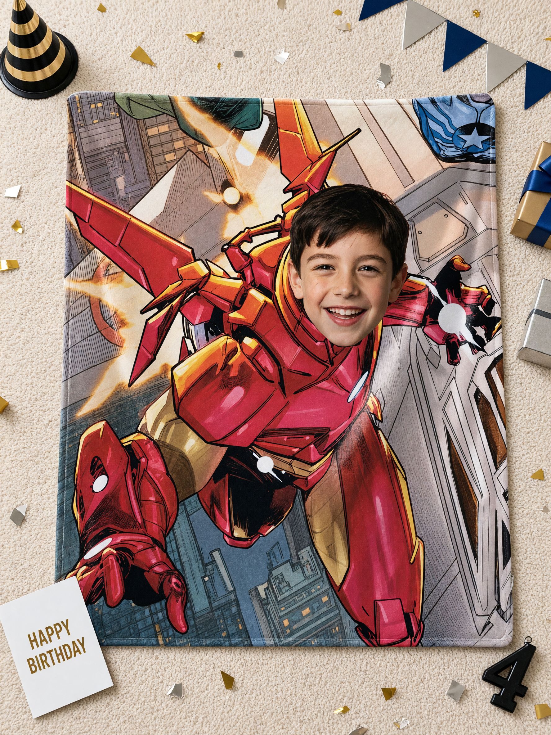 Custom Face Superhero Blanket, Personalized Photo Comic Character Plush Flannel Throw for Kids, Ideal Birthday Gift