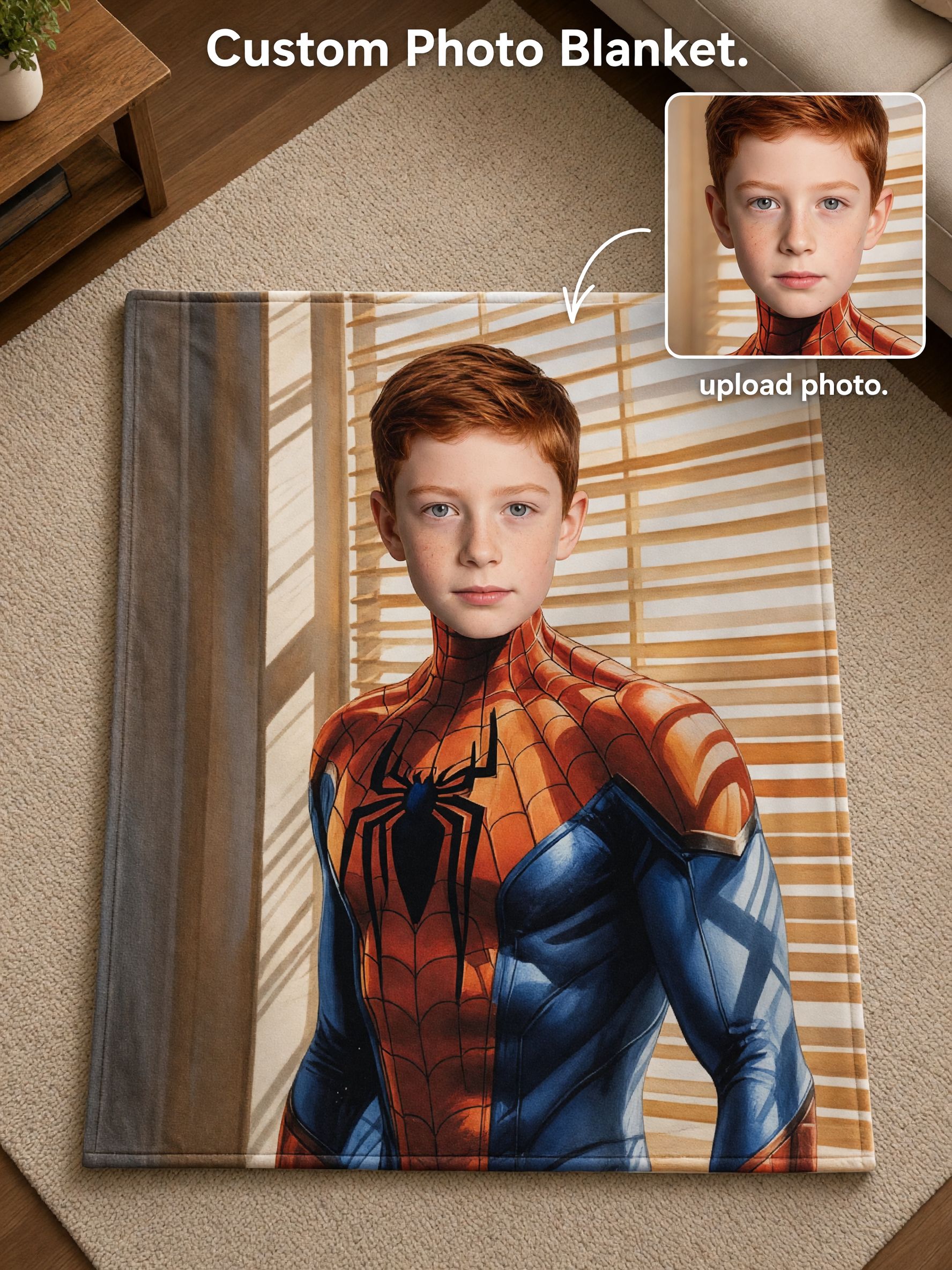 Personalized Face Photo Flannel Blanket, Custom Superhero Portrait Soft Plush Cozy Throw, Ideal Personalized Gift