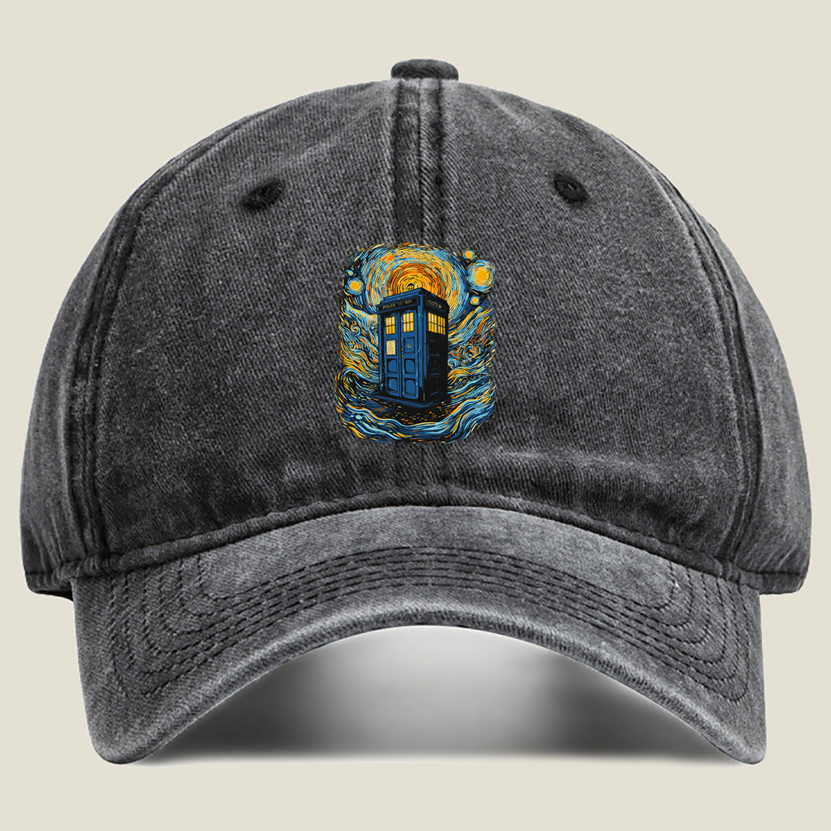 TARDIS in Starry Night - Washed Denim - Baseball Cap