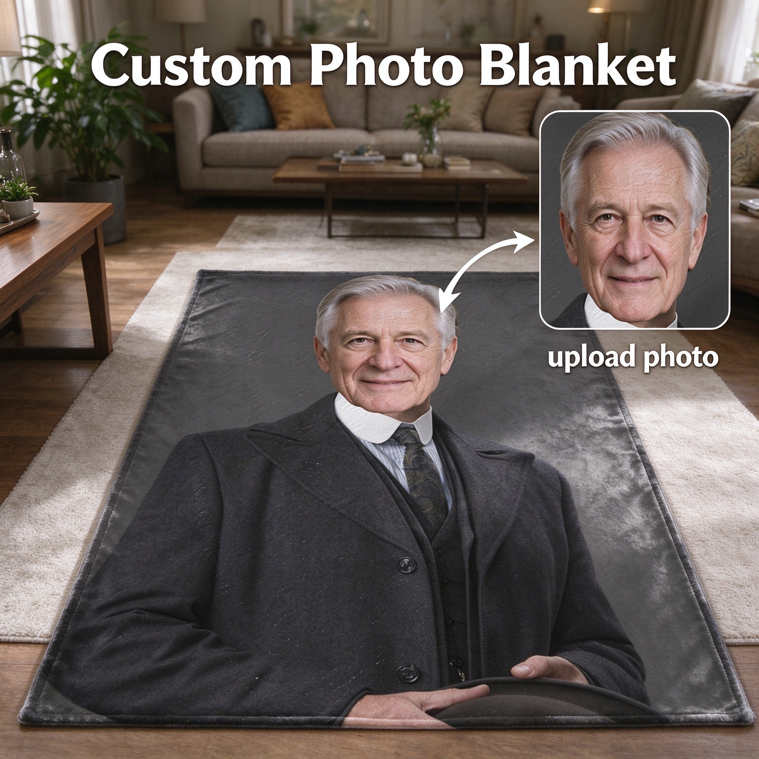 Custom Face Photo Flannel Blanket, Ultra-Soft Velvet Throw for Sofa and Bed, Personalized Portrait Keepsake Gift