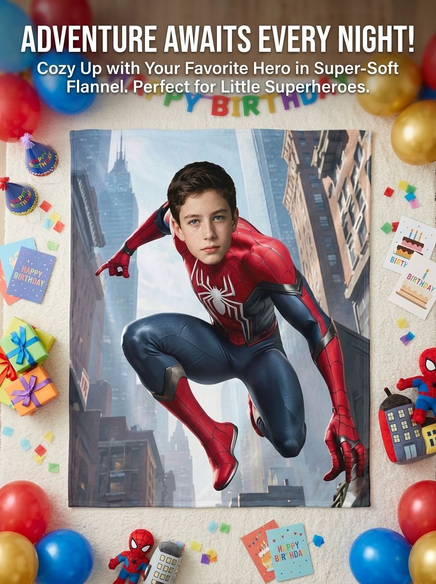 Custom Face Superhero Flannel Blanket Personalized Photo Action Hero Plush Throw Ideal Cozy Gift for Kids and Family