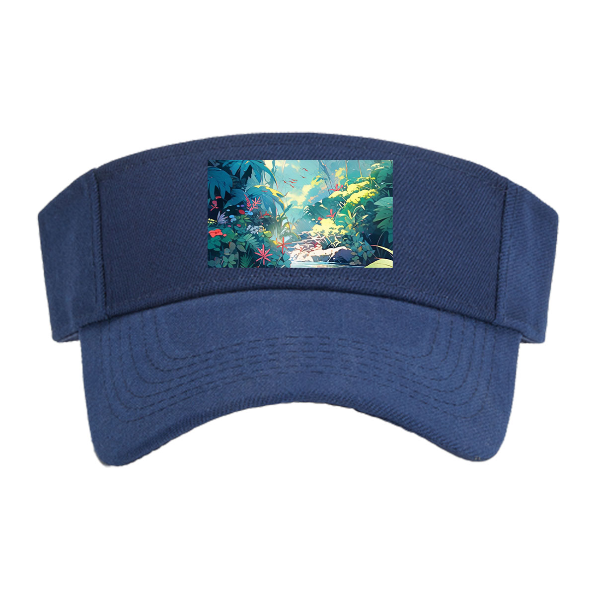 Lush Jungle Stream with Vibrant Flowers and Dappled Light -  Visor cap