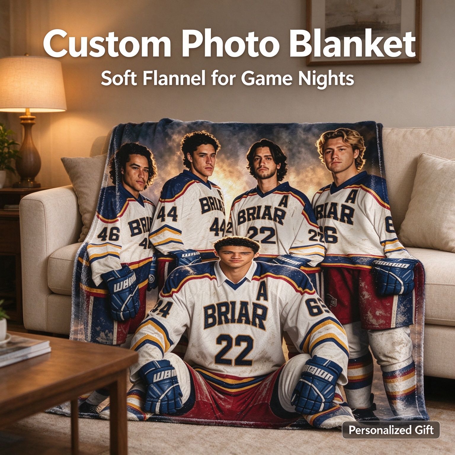 Custom Photo Face Flannel Blanket Personalized Sports Team Portrait Soft Cozy Throw Ideal Keepsake Gift