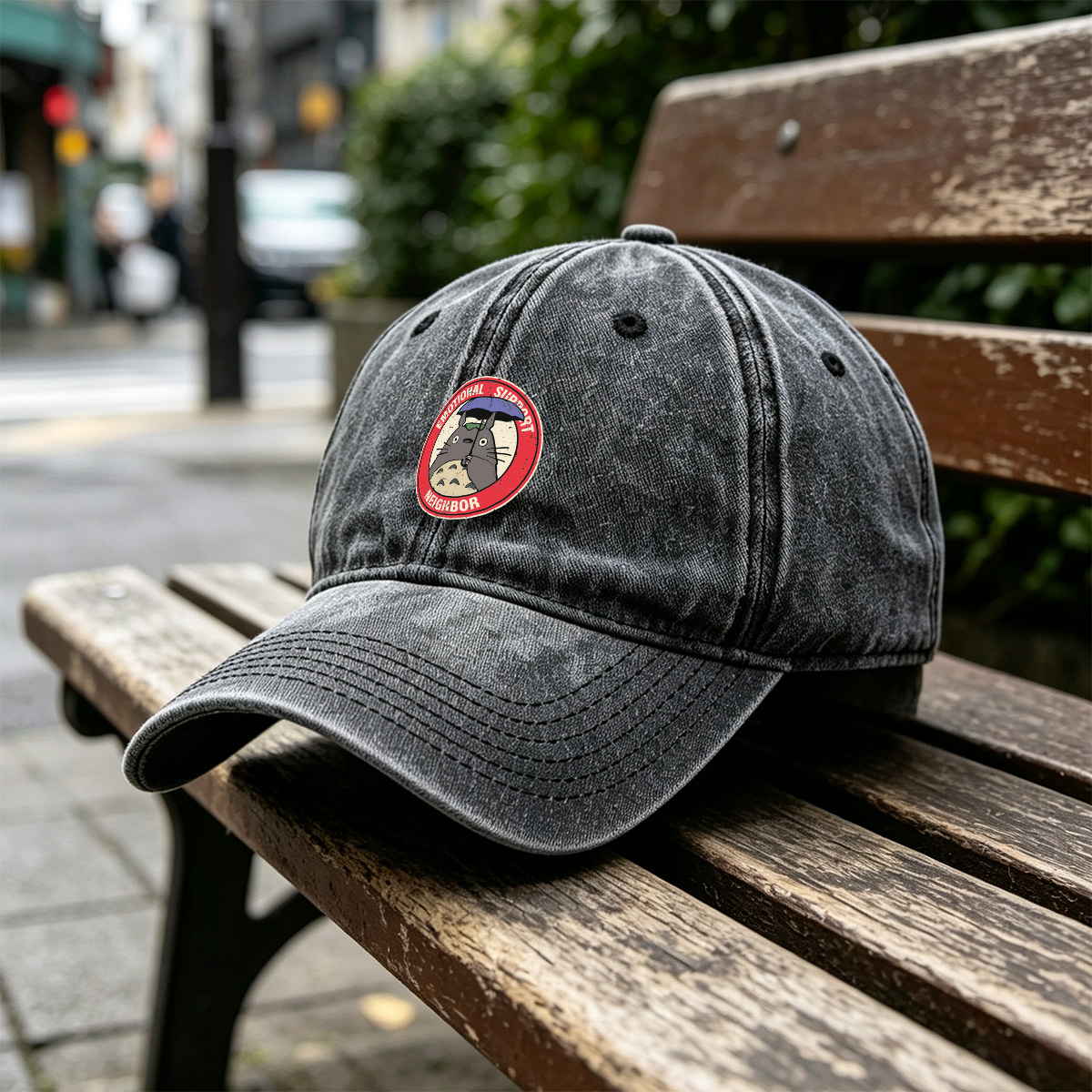 Totoro Emotional Support Neighbor - Washed Denim - Baseball Cap
