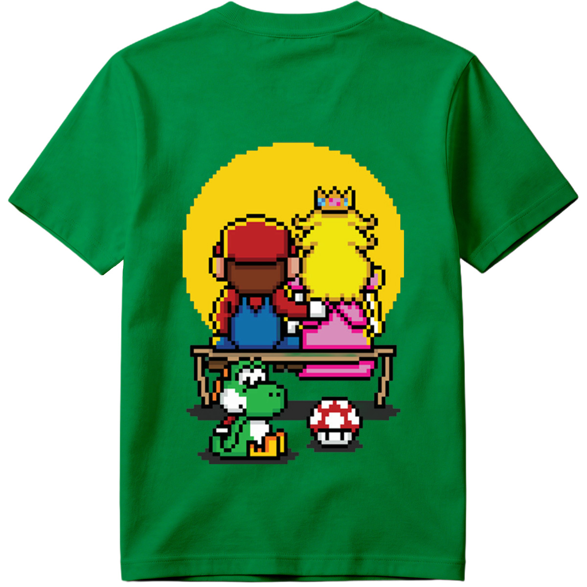Mario and Peach Pixel Art with Yoshi and Mushroom - Tee