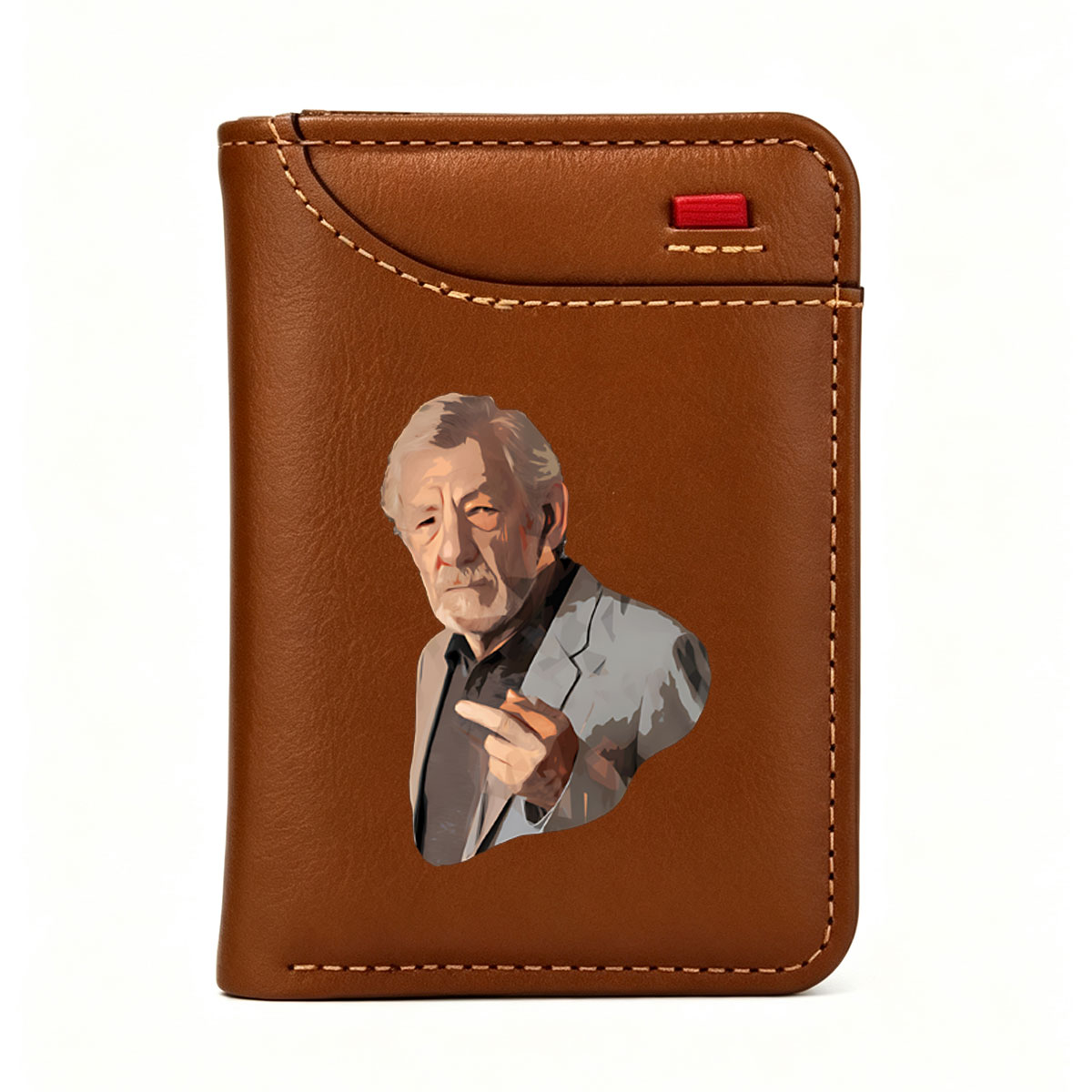 Ian McKellen as Gandalf, pointing with a wise expression - Vertical Style Wallet