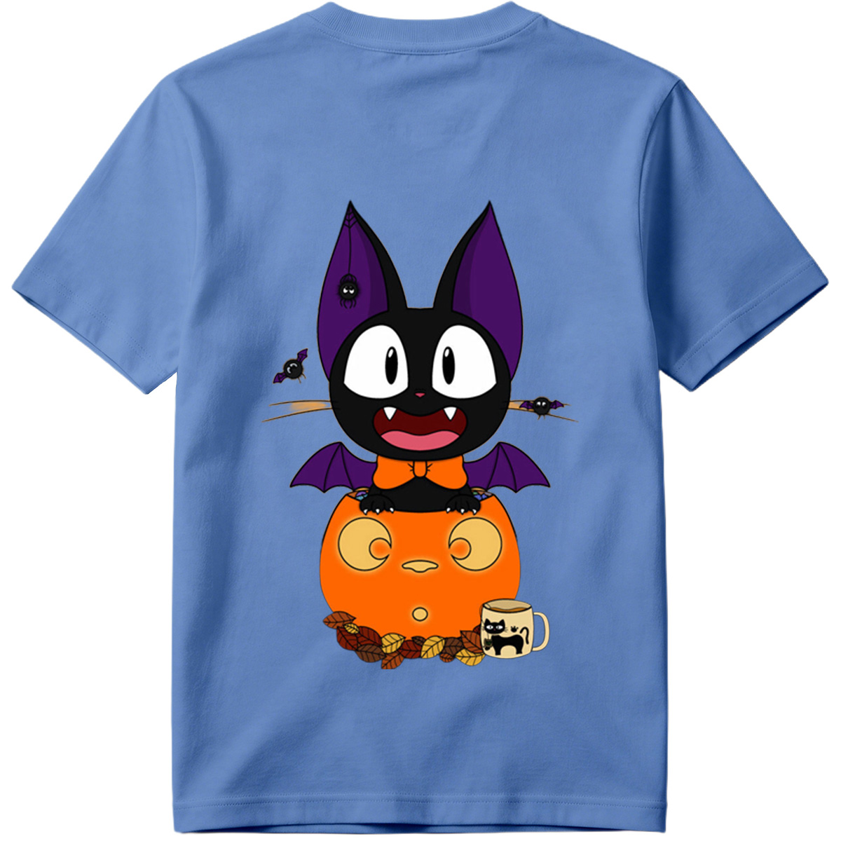 Halloween Cat with Pumpkin and Bat Wings - Tee