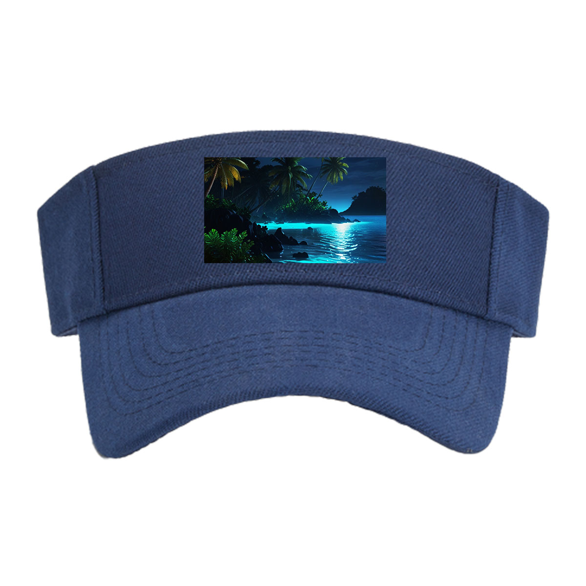 Moonlit Tropical Beach with Palm Trees and Glowing Water -  Visor cap