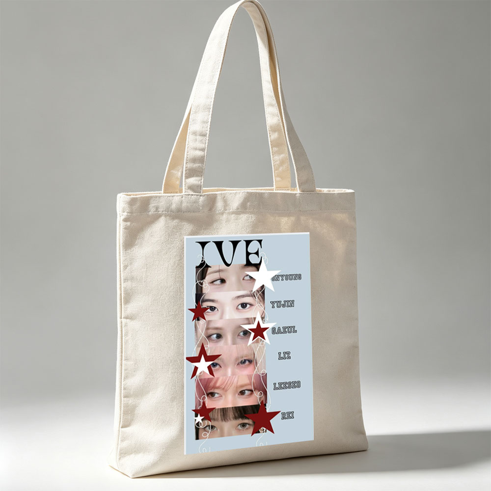 IVE Members Close-Up Eyes Portrait with Stars and Names - Canvas tote bags