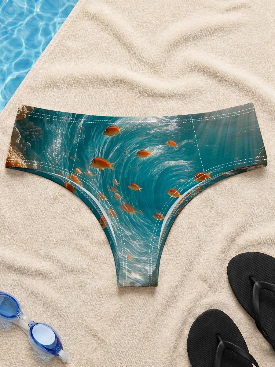 Sunlit Coral Cave with Swimming Fish -  Men's swim trunks