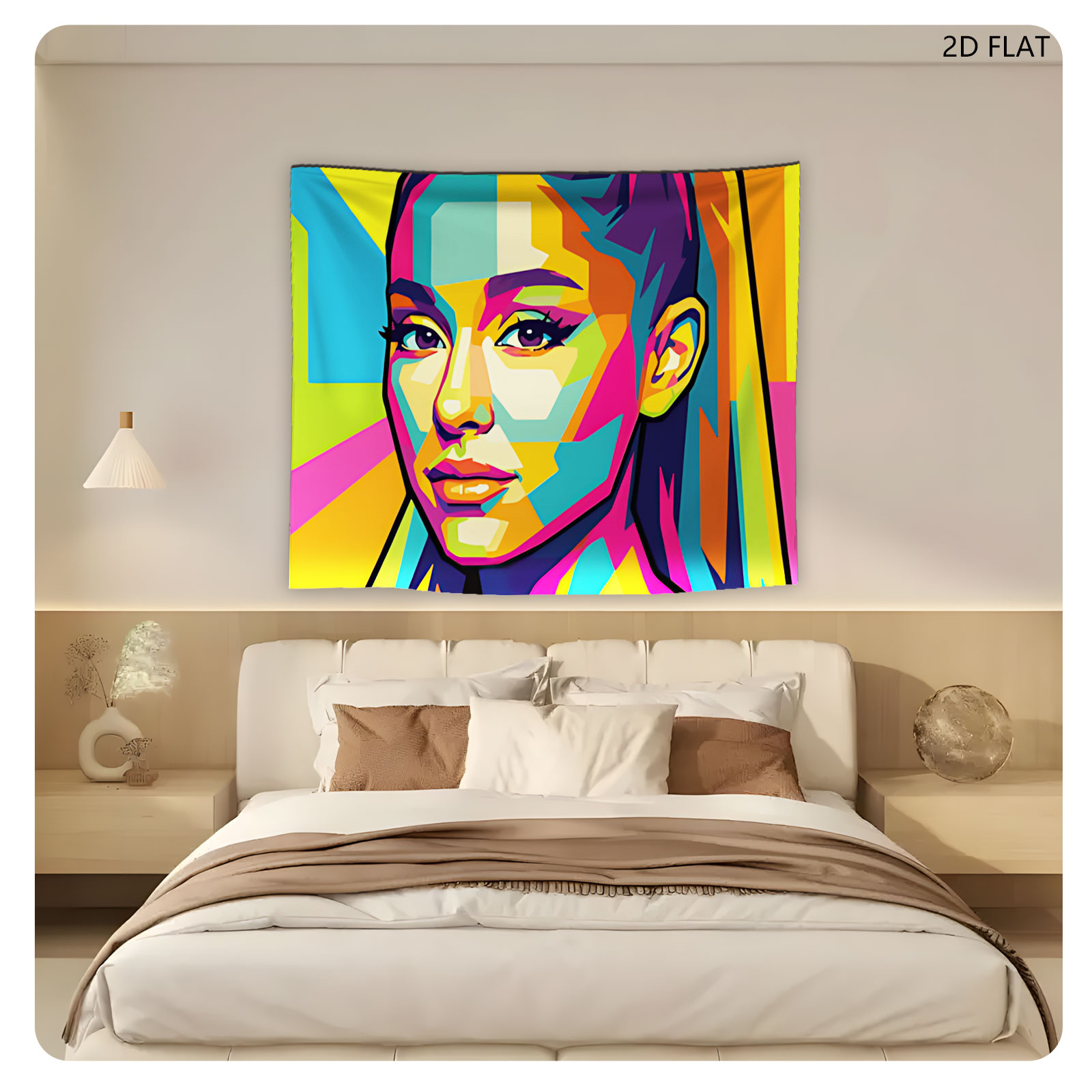 Colorful Pop Art Portrait of a Woman with Vibrant Geometric Patterns - Tapestry