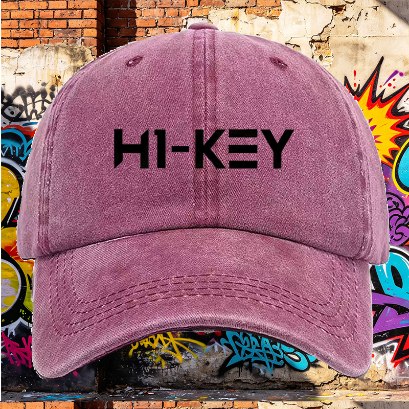 Men's Printed Washed Cap with HI-KEY Logo Design - Casual Round Brim Summer Lightweight Hat for Outdoor Activities, Urban Streetwear, and Daily Use - Ideal for Young Adults and Fashion-Conscious Men