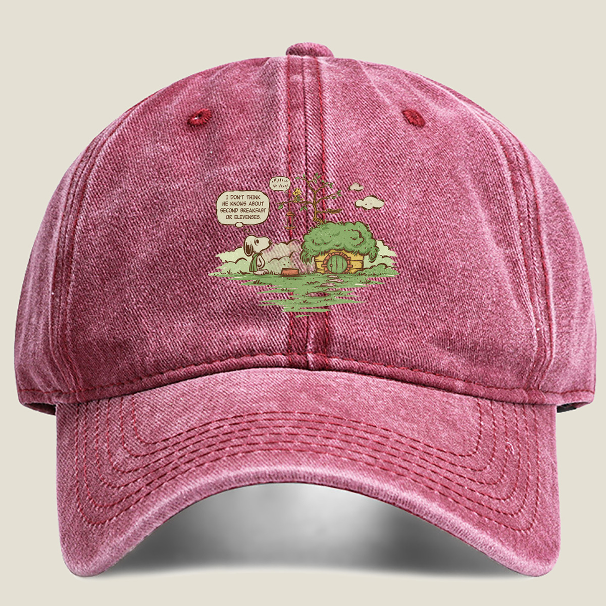 Snoopy and Woodstock in a Hobbit Hole - Washed Denim - Baseball Cap