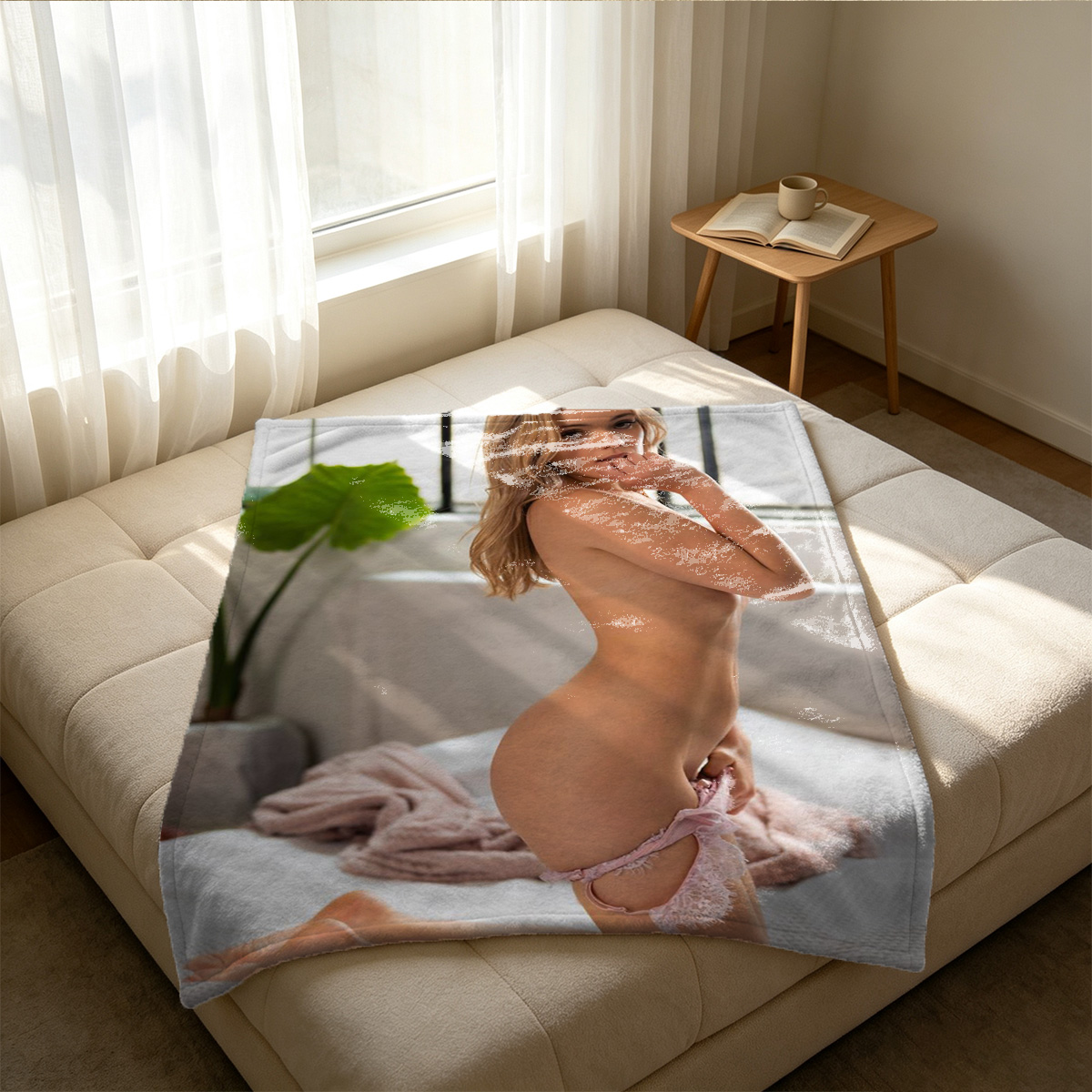 Nude Emily Ratajkowski Lying on Couch - Blanket
