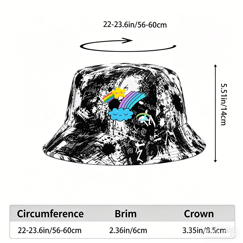 Unisex Classic Graffiti Bucket Hat with Rainbow Star and Cloud Print | Cute Sparkle Design for Outdoor Activities, Travel, and Casual Wear | Perfect for Teens, Young Adults, and Fashion Lovers