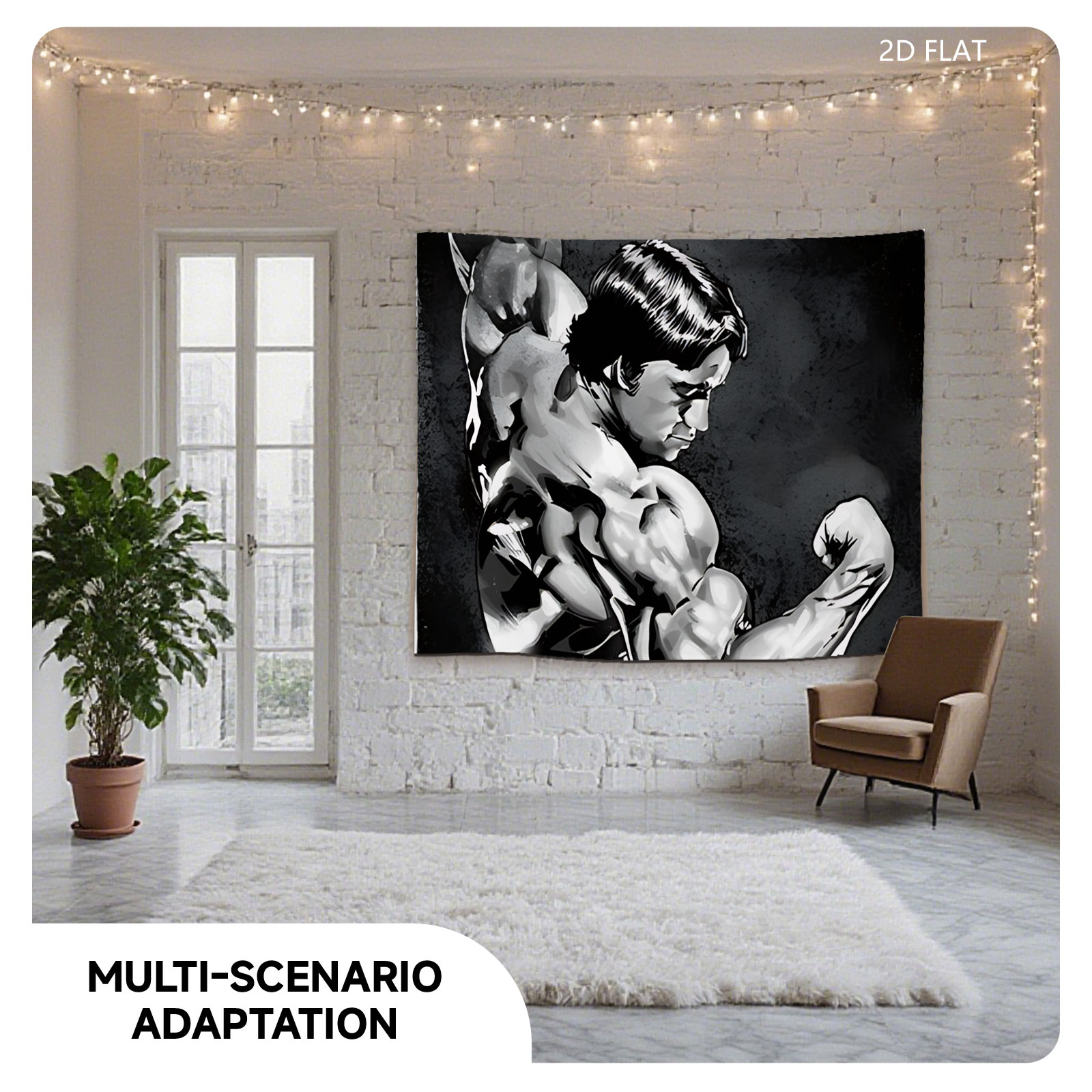 Arnold Schwarzenegger Flexing Muscles in Classic Bodybuilding Pose - Tapestry