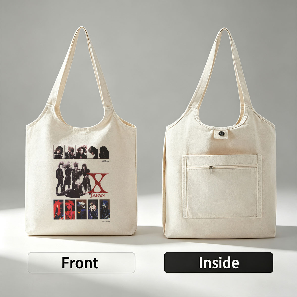 X Japan Band Members in Dramatic Pose with Intense Expressions and Gothic Rock Style - Canvas shoulder bags/