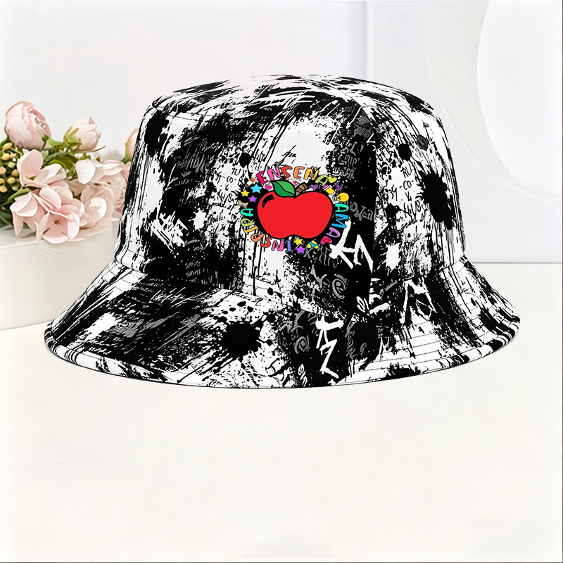 Unisex Classic Graffiti Bucket Hat with Colorful Apple and 